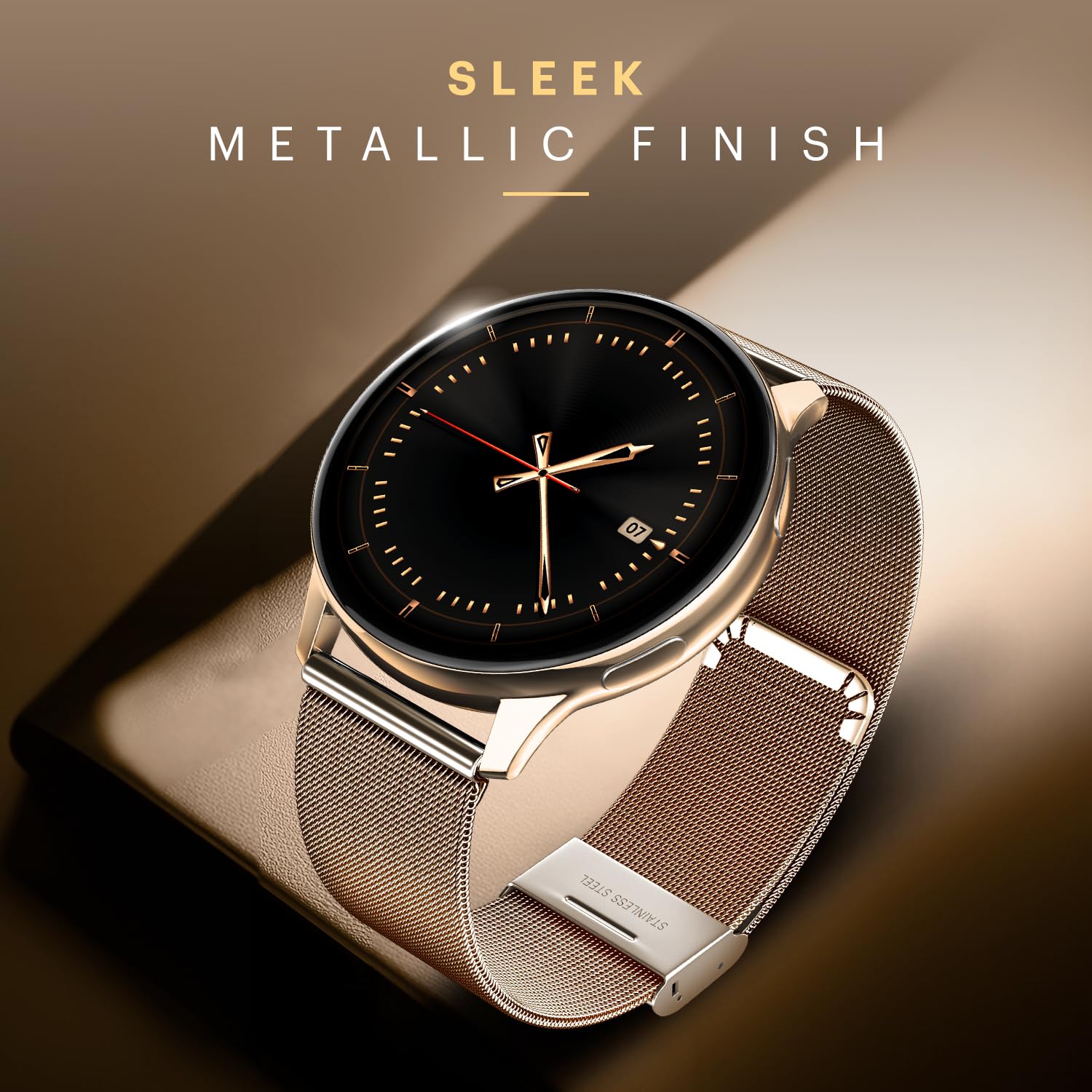 Noise Vortex Plus 1.46” AMOLED Display, AoD, BT Calling, Sleek Metal Finish with Mesh Strap, 7 Days Battery Life, All New OS with 100+ Watch Faces & Health Suite (Gold Link) SaumyasStore