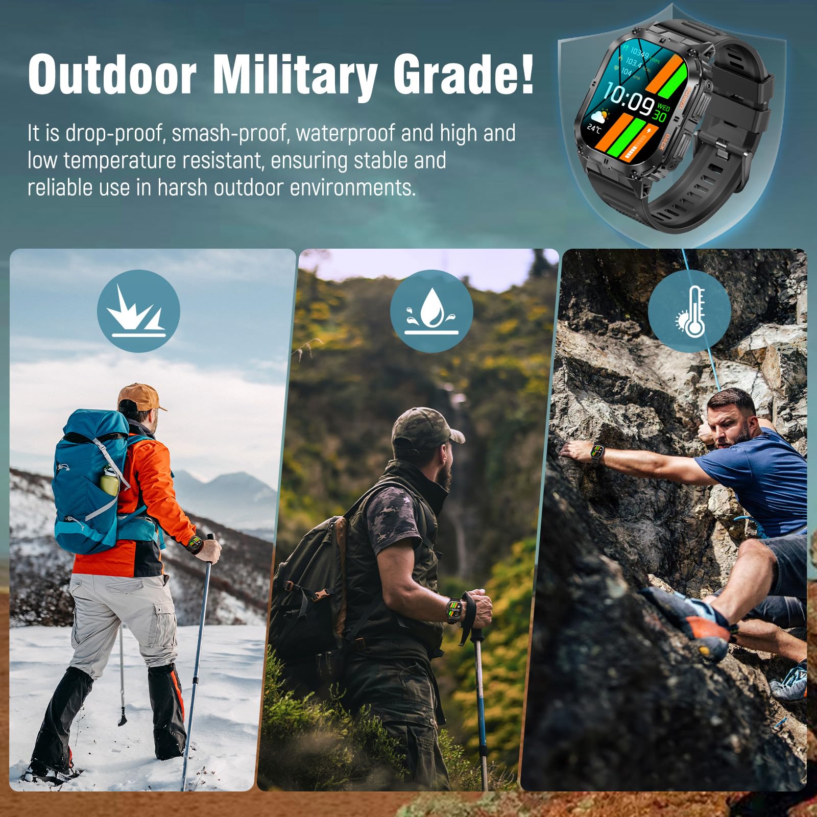 OCTDG Smart Watch(Answer/Make Calls),1.96" AMOLED Display with 110+ Outdoor Sport Modes Fitness Tracker for Men,IP68 Waterproof Military Bluetooth Digital Watches for Android iOS SaumyasStore