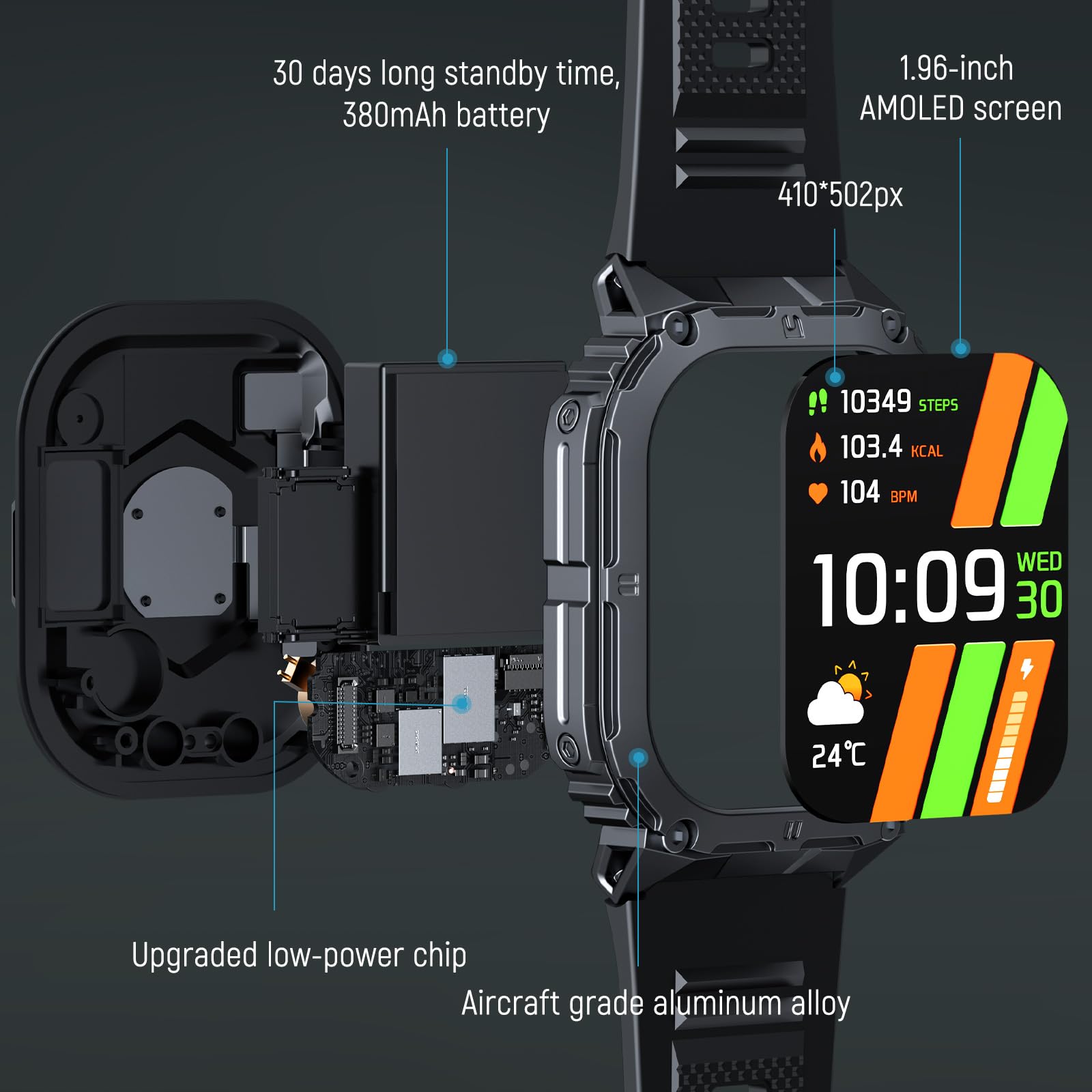 OCTDG Smart Watch(Answer/Make Calls),1.96" AMOLED Display with 110+ Outdoor Sport Modes Fitness Tracker for Men,IP68 Waterproof Military Bluetooth Digital Watches for Android iOS SaumyasStore