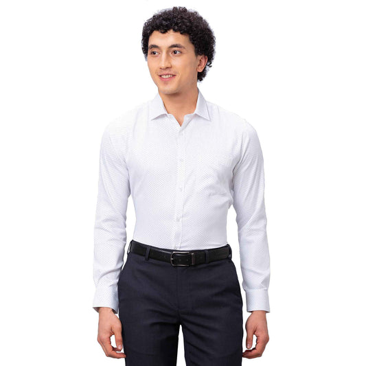 Park Avenue Men's Slim Fit Cotton Blend Full Sleeve Semi Cutaway Collar Print Pattern White Formal Shirt (Size: 40)-PMSX18057-W2 SaumyasStore