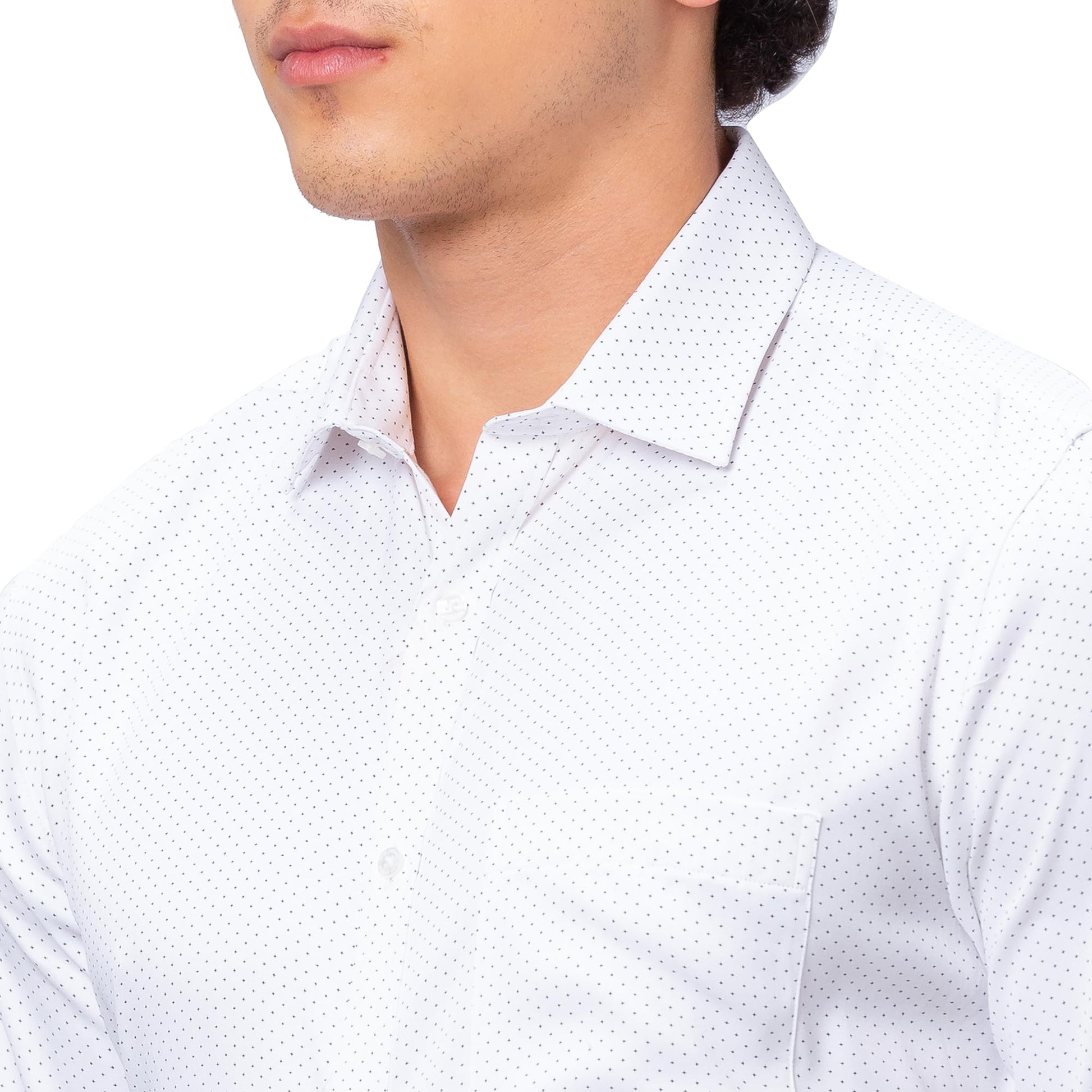 Park Avenue Men's Slim Fit Cotton Blend Full Sleeve Semi Cutaway Collar Print Pattern White Formal Shirt (Size: 40)-PMSX18057-W2 SaumyasStore