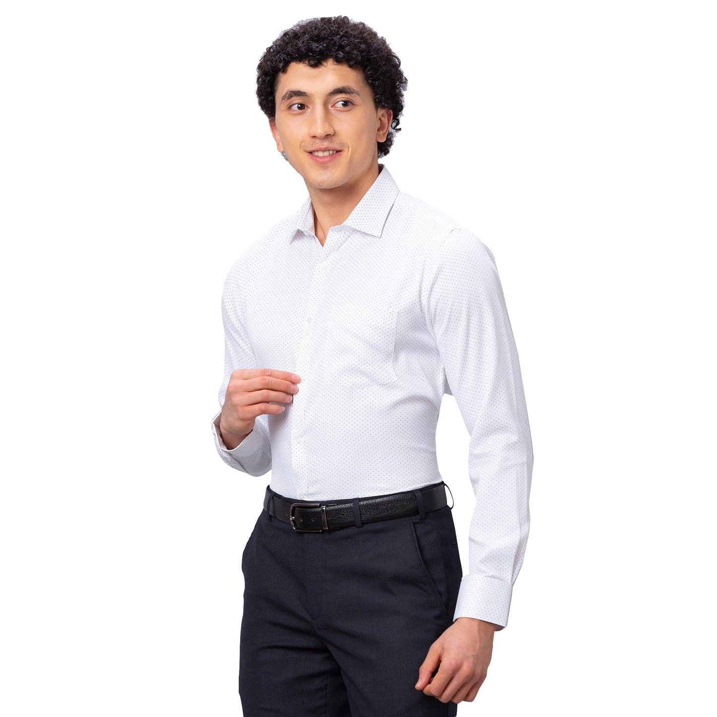 Park Avenue Men's Slim Fit Cotton Blend Full Sleeve Semi Cutaway Collar Print Pattern White Formal Shirt (Size: 40)-PMSX18057-W2 SaumyasStore