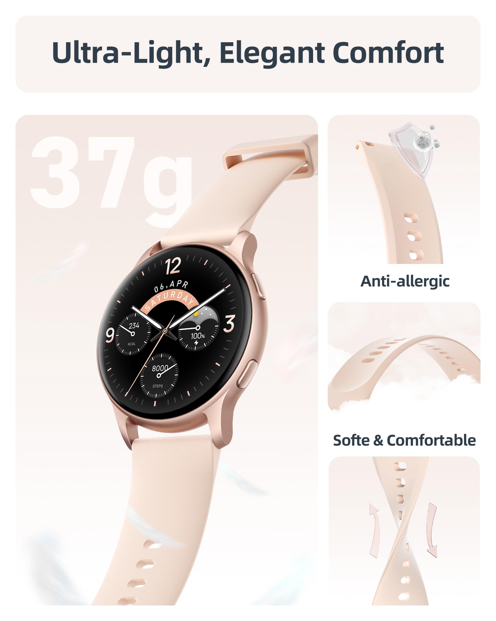 Parsonver Smart Watch for Women(Answer/Make Calls), 5ATM Waterproof Swimming Monitor, Fitness Tracker with 100+ Sports Modes, Heart Rate, Sleep Monitor, 44mm Smartwatch for Android & iPhone, Rose Gold SaumyasStore