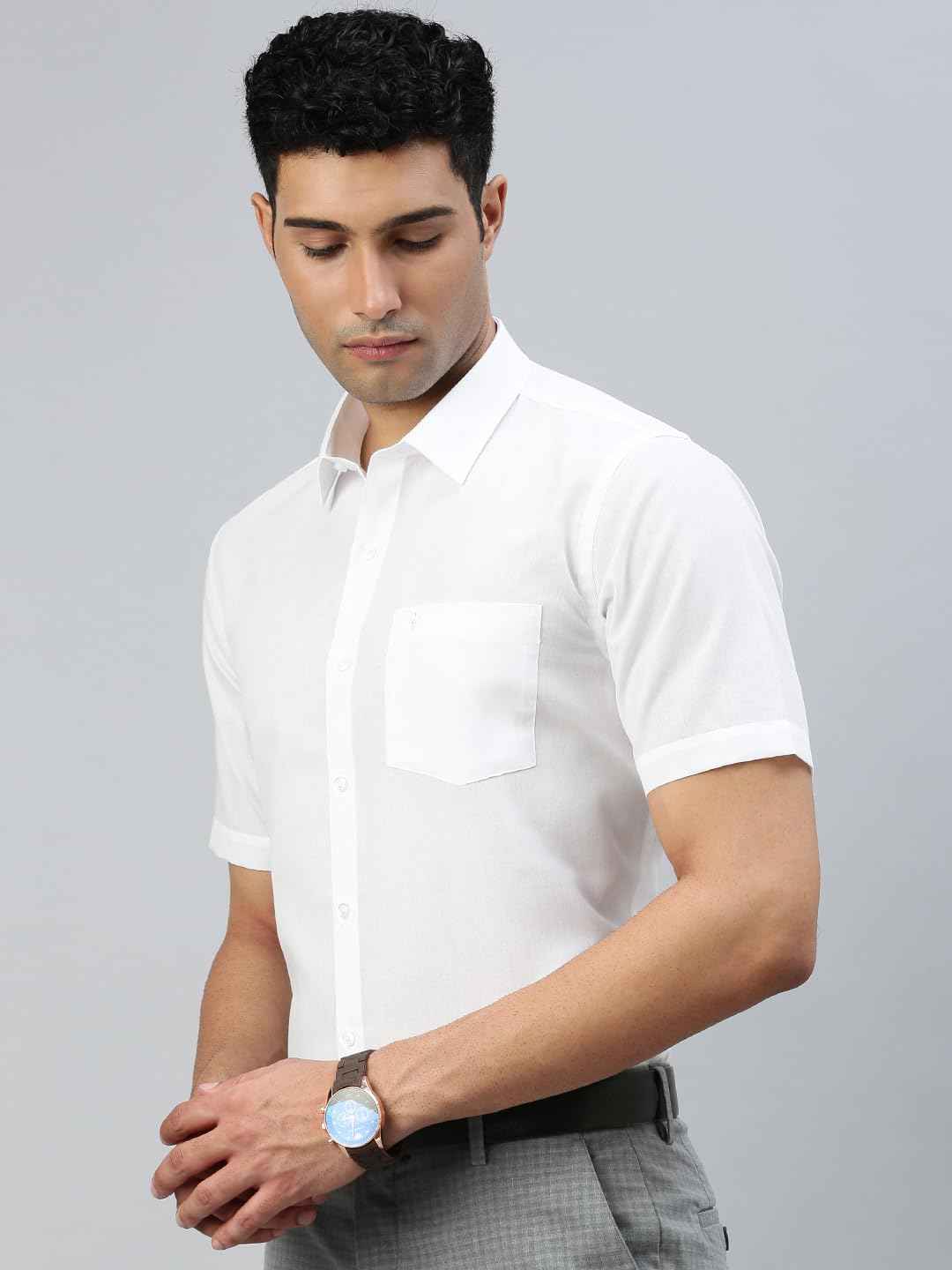RAMRAJ COTTON Men Solid White Casual Shirt (42;White_ 12) SaumyasStore