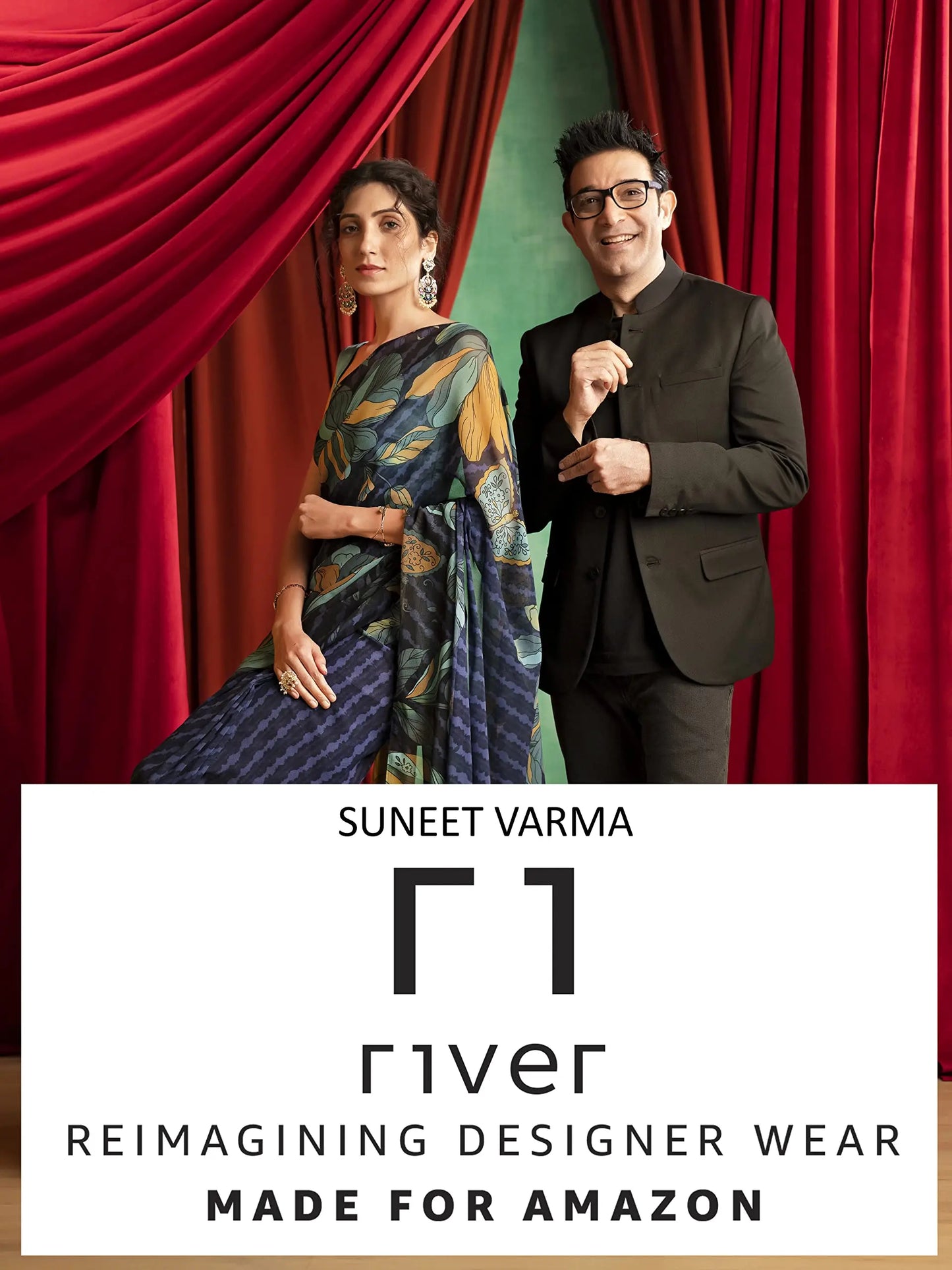 RIVER Women's 100% Polyester Saree with Blouse Piece (RS2SVSR235A_Black) SaumyasStore
