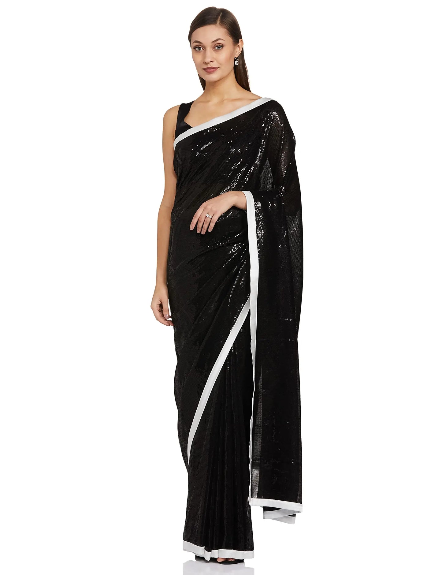RIVER Women's 100% Polyester Saree with Blouse Piece (RS2SVSR235A_Black) SaumyasStore
