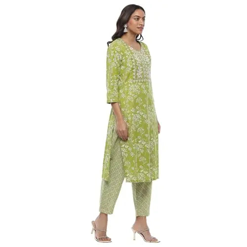 Rangriti Women's Cotton Kurta Sets (FSGLM22135SS25GRN_Green SaumyasStore