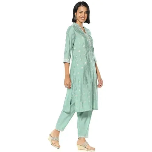 Rangriti Women's Viscose Blend Kurtas Set (SHMRYJMDNI19533AW24JADEGRN_Jade Green SaumyasStore