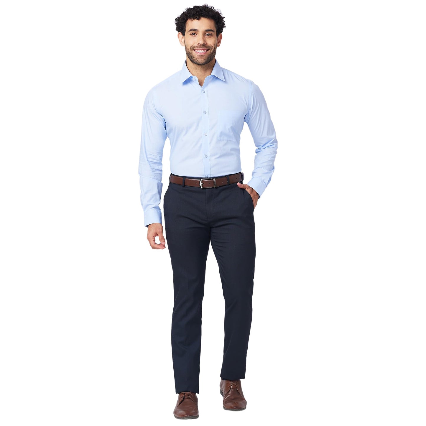 Raymond Men's Slim Fit Pure Cotton Structure Pattern Semi Cutaway Collar Full Sleeve Formal Shirt (Size: 40)-RMSX12860-B2 Light Blue SaumyasStore