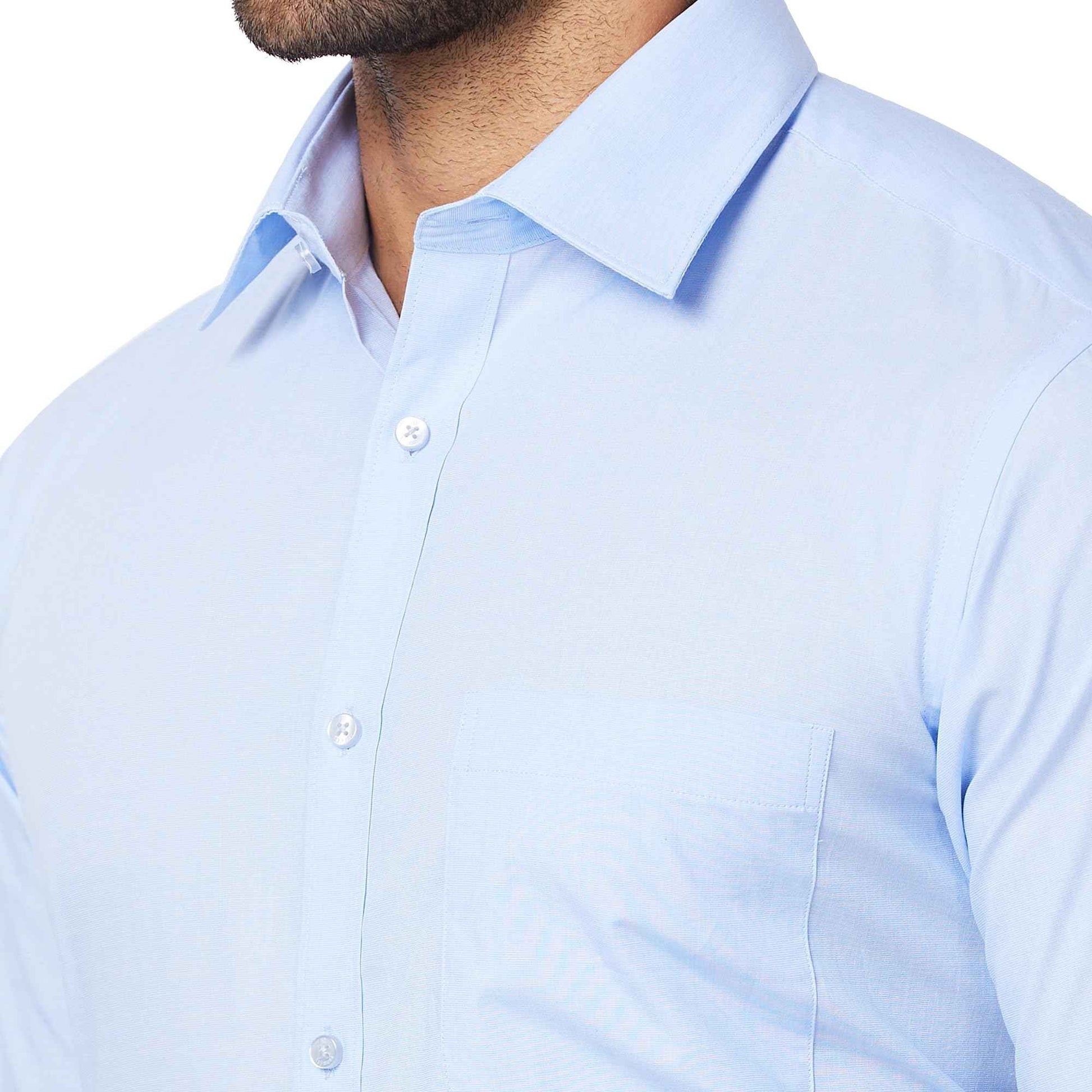 Raymond Men's Slim Fit Pure Cotton Structure Pattern Semi Cutaway Collar Full Sleeve Formal Shirt (Size: 40)-RMSX12860-B2 Light Blue SaumyasStore