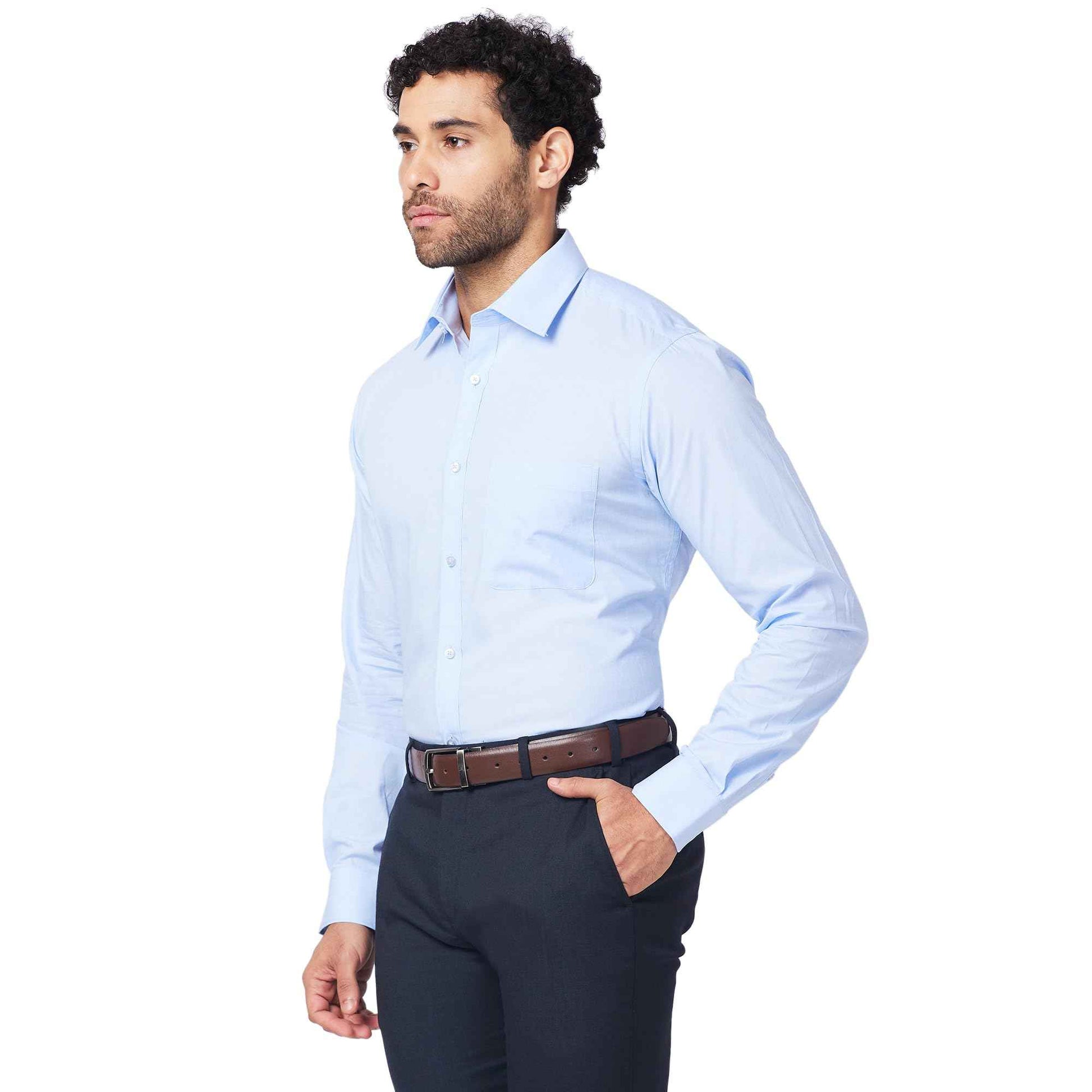 Raymond Men's Slim Fit Pure Cotton Structure Pattern Semi Cutaway Collar Full Sleeve Formal Shirt (Size: 40)-RMSX12860-B2 Light Blue SaumyasStore