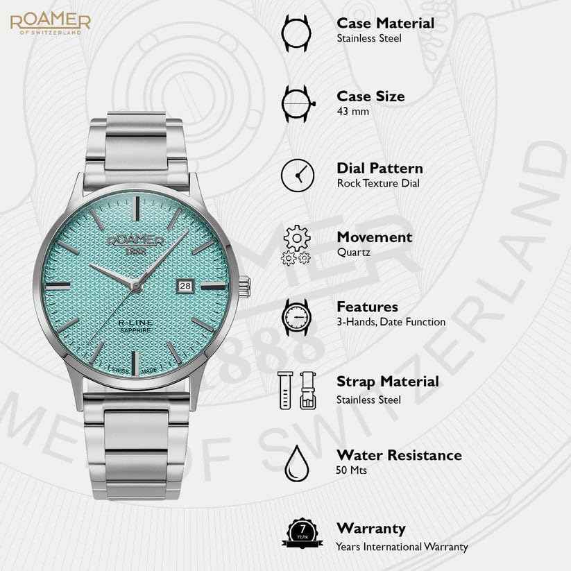 Roamer Quartz Men's R-Line Classic Sky Blue Analog Stainless Steel Watch 718833 41 05 20 SaumyasStore