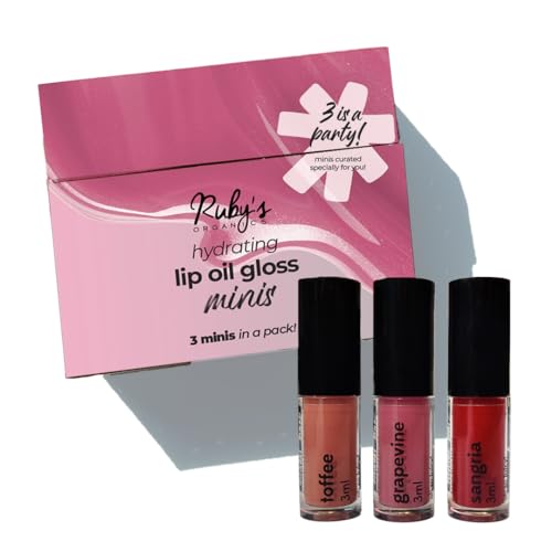 Ruby's Organics Lip Beauty Gift Kit, Lip Oil Glossy Minis Sunset, Moisturizing, Long Lasting, Non Sticky & Non Drying, Natural Lip Makeup, Paraben Free - Sangria, Grapevine and Toffee Shades SaumyasStore