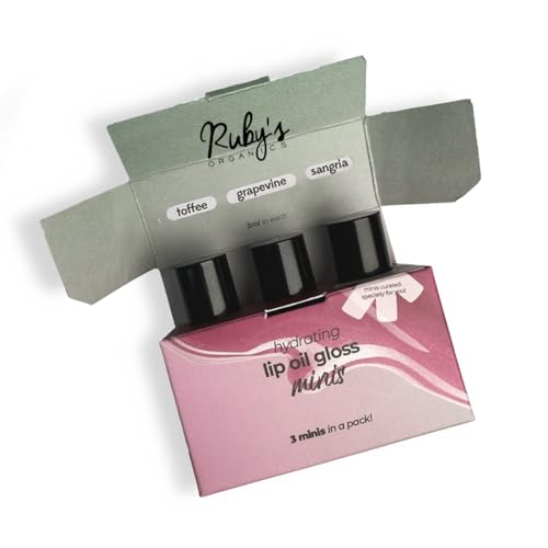 Ruby's Organics Lip Beauty Gift Kit, Lip Oil Glossy Minis Sunset, Moisturizing, Long Lasting, Non Sticky & Non Drying, Natural Lip Makeup, Paraben Free - Sangria, Grapevine and Toffee Shades SaumyasStore