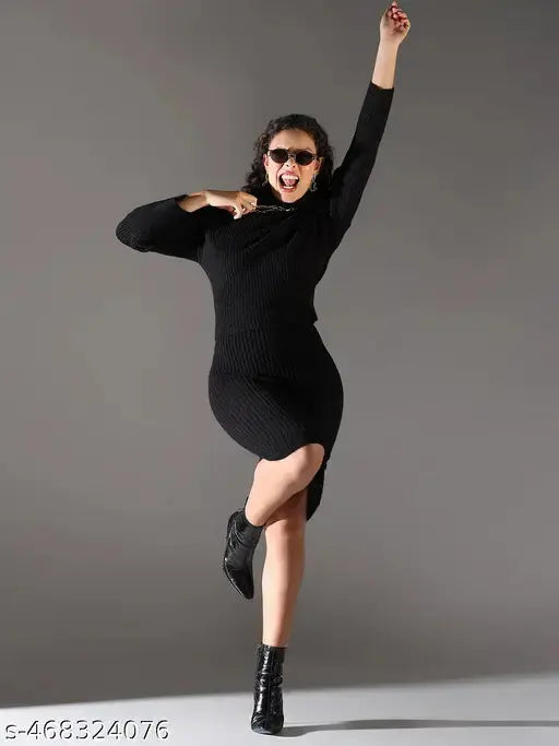 SHOWOFF Women's Black Solid Bodycon Dress with Upper Top SaumyasStore