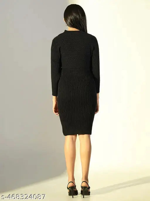 SHOWOFF Women's Black Solid Bodycon Dress with Upper Top SaumyasStore