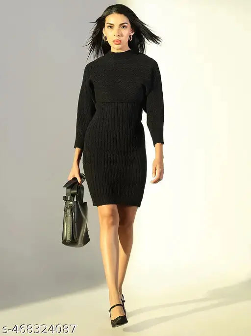SHOWOFF Women's Black Solid Bodycon Dress with Upper Top SaumyasStore