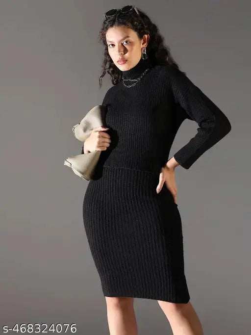SHOWOFF Women's Black Solid Bodycon Dress with Upper Top SaumyasStore