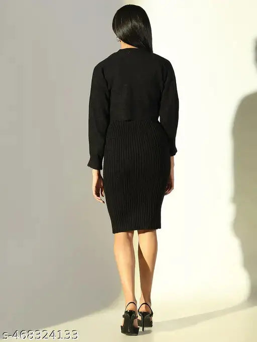SHOWOFF Women's Black Solid Bodycon Dress with Upper Top SaumyasStore