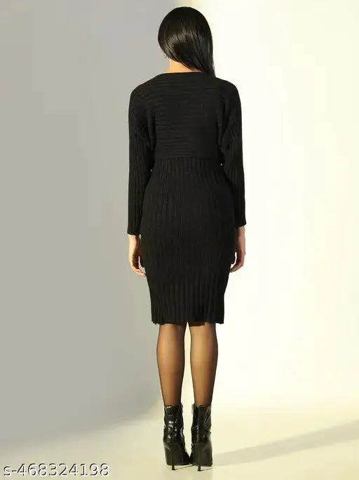 SHOWOFF Women's Black Solid Bodycon Dress with Upper Top SaumyasStore