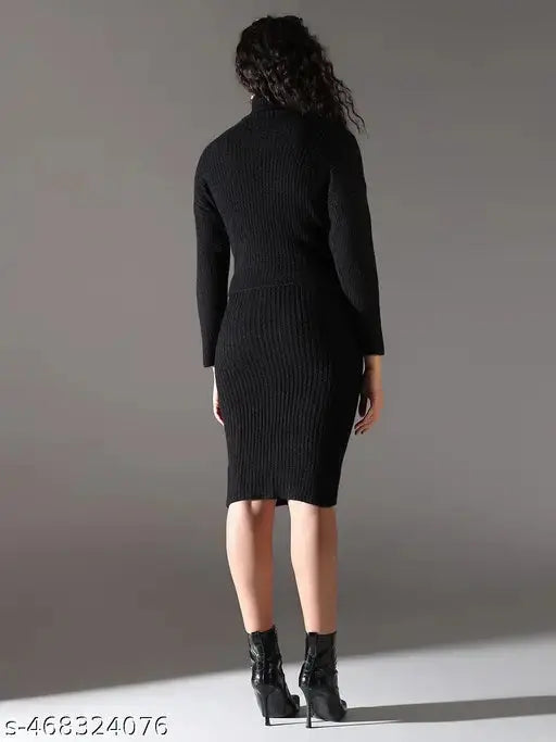 SHOWOFF Women's Black Solid Bodycon Dress with Upper Top SaumyasStore