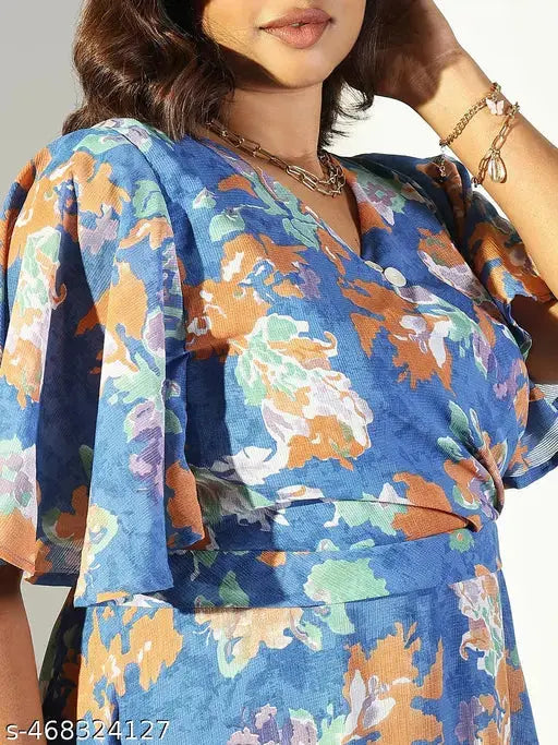 SHOWOFF Women's Blue Floral Fit and Flare Dress SaumyasStore