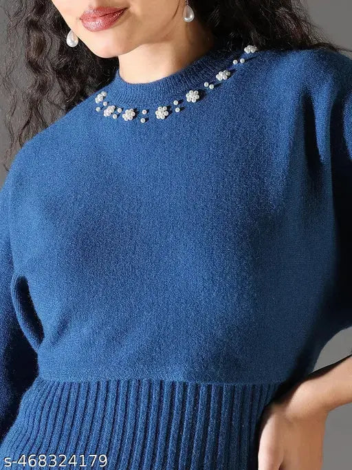 SHOWOFF Women's Blue Solid Bodycon Dress with Upper Top SaumyasStore