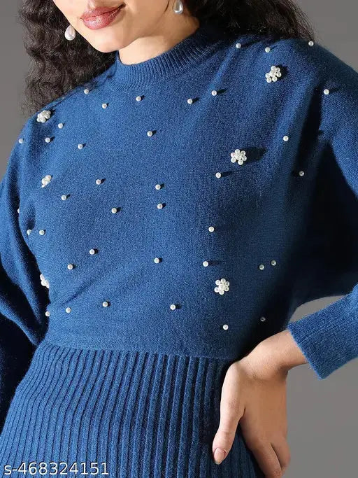 SHOWOFF Women's Blue Solid Bodycon Dress with Upper Top SaumyasStore