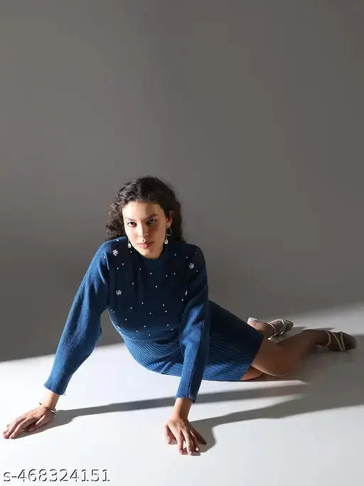 SHOWOFF Women's Blue Solid Bodycon Dress with Upper Top SaumyasStore