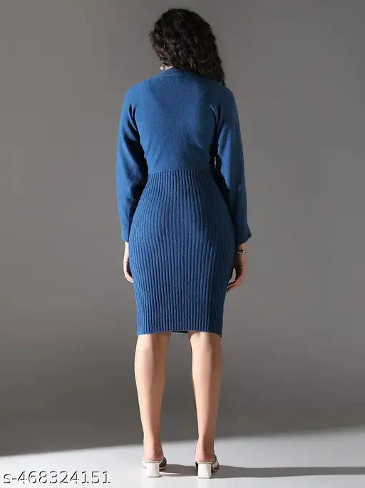 SHOWOFF Women's Blue Solid Bodycon Dress with Upper Top SaumyasStore