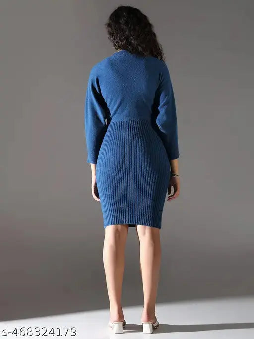 SHOWOFF Women's Blue Solid Bodycon Dress with Upper Top SaumyasStore