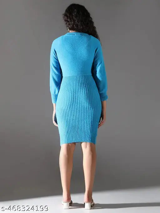 SHOWOFF Women's Blue Striped Bodycon Dress with Upper Top SaumyasStore