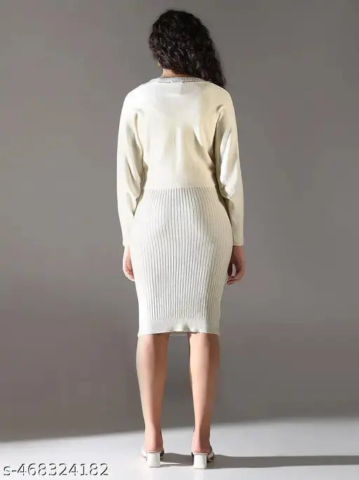 SHOWOFF Women's Cream Solid Bodycon Dress with Upper Top SaumyasStore