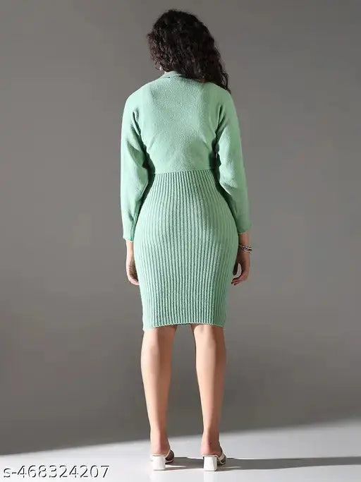 SHOWOFF Women's Green Solid Bodycon Dress with Upper Top SaumyasStore