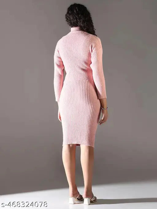 SHOWOFF Women's Pink Solid Bodycon Dress with Upper Top SaumyasStore