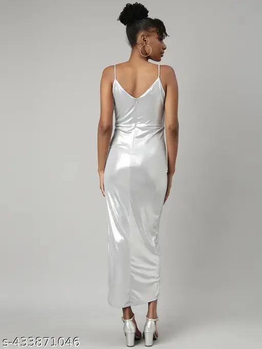 SHOWOFF Women's Sheath Shoulder Straps Grey Solid Dress SaumyasStore