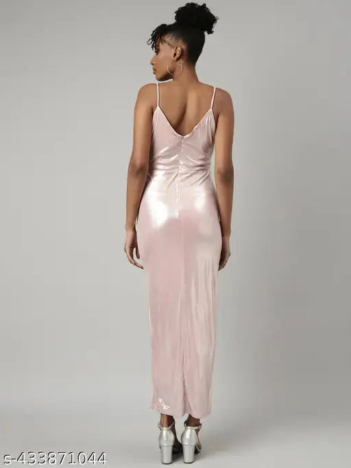 SHOWOFF Women's Sheath Shoulder Straps Peach Solid Dress SaumyasStore