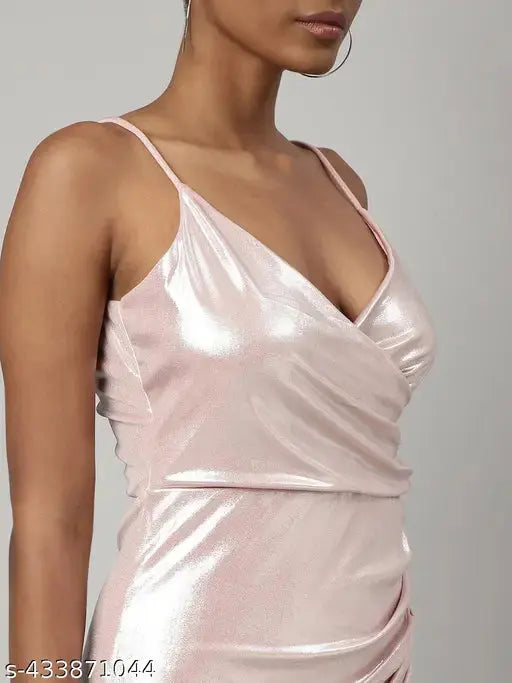 SHOWOFF Women's Sheath Shoulder Straps Peach Solid Dress SaumyasStore