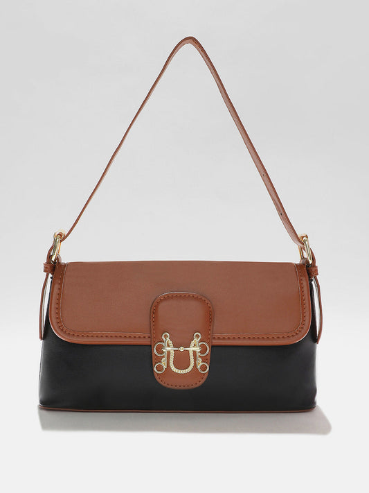 Dual-Tone Delight Black & Brown Hand Bag - SaumyasStore
