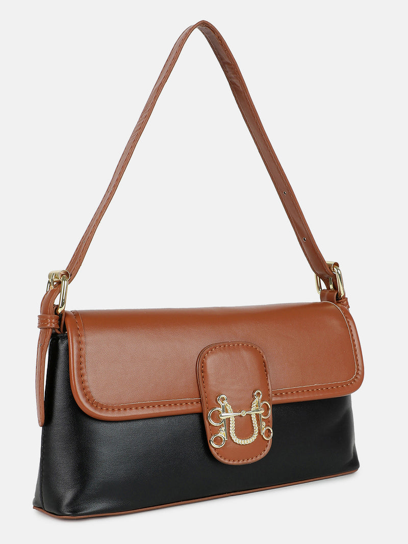 Dual-Tone Delight Black & Brown Hand Bag - SaumyasStore