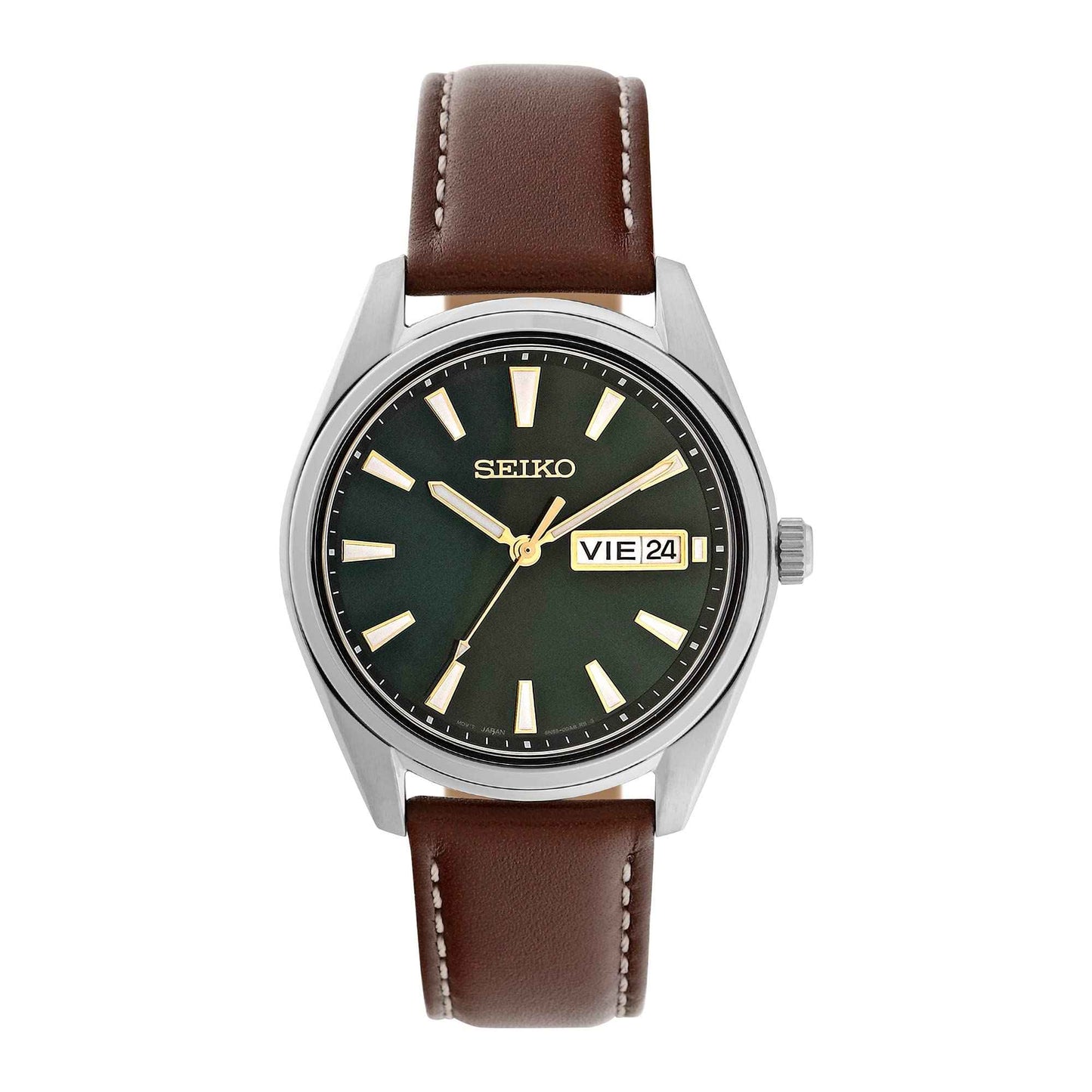Seiko Dress Analog Green Dial Men's Watch-SUR449P1 Genuine Leather, Brown Strap SaumyasStore