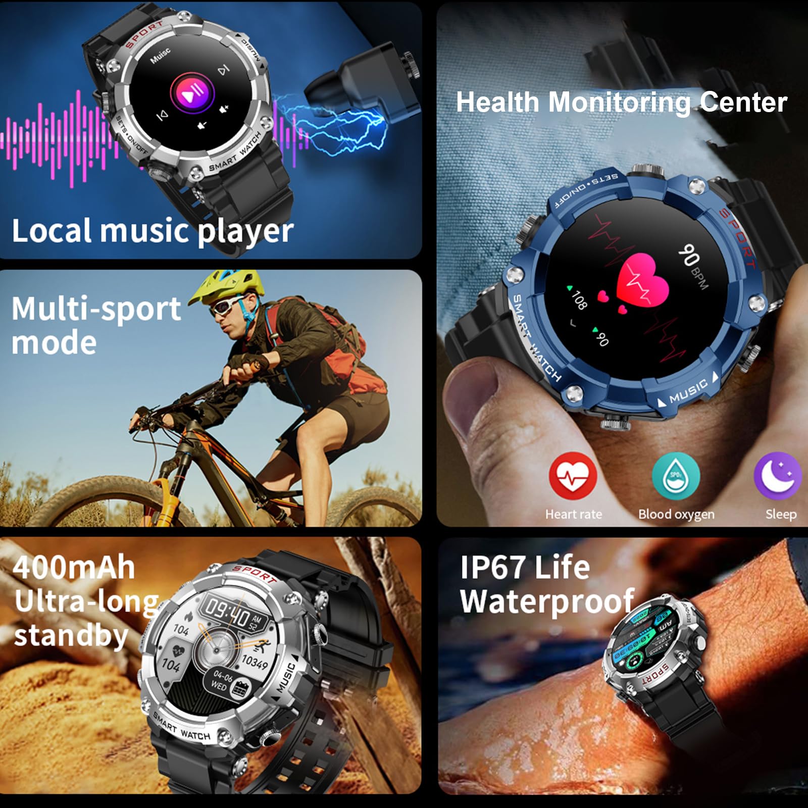 Smart Watch for Men Women,1.52" Fitness Watch with Earbuds 24H Heart Rate/Blood Oxygen/Sleep Monitor, IP67 Waterproof Smartwatch with Answer/Make Call, 110+Sport Modes, Compatible with iPhone Android SaumyasStore