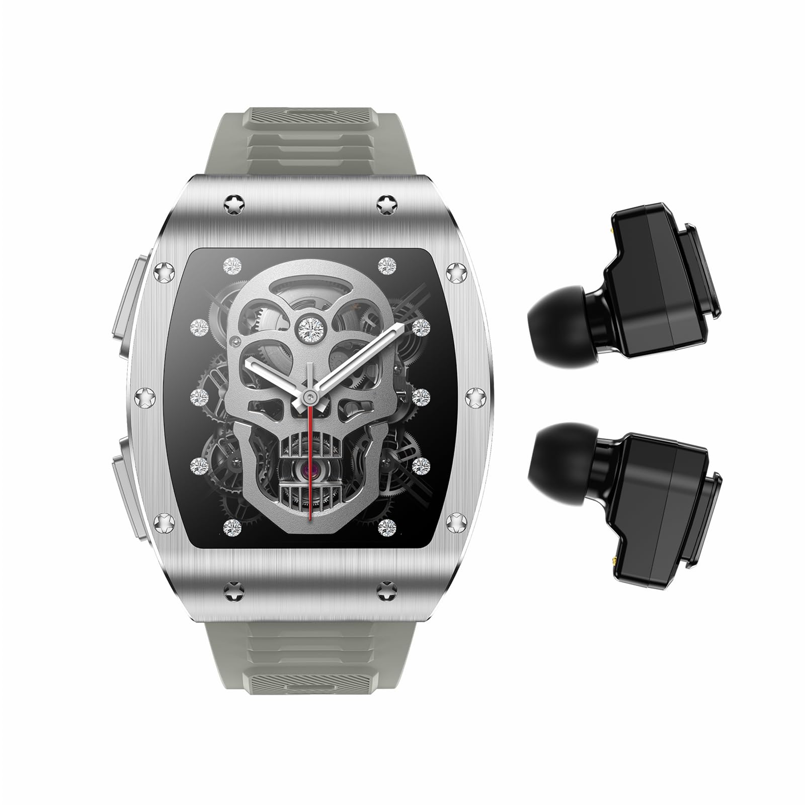 Smart Watch with Earbuds, 2 in 1 Military Bluetooth Smart Watch, 1.91" HD IPS Screen Smartwatch for Men, Rugged Military Bluetooth Call Fitness Tracker, IP67 Waterproof, AI Voice Assistant (Silver) SaumyasStore