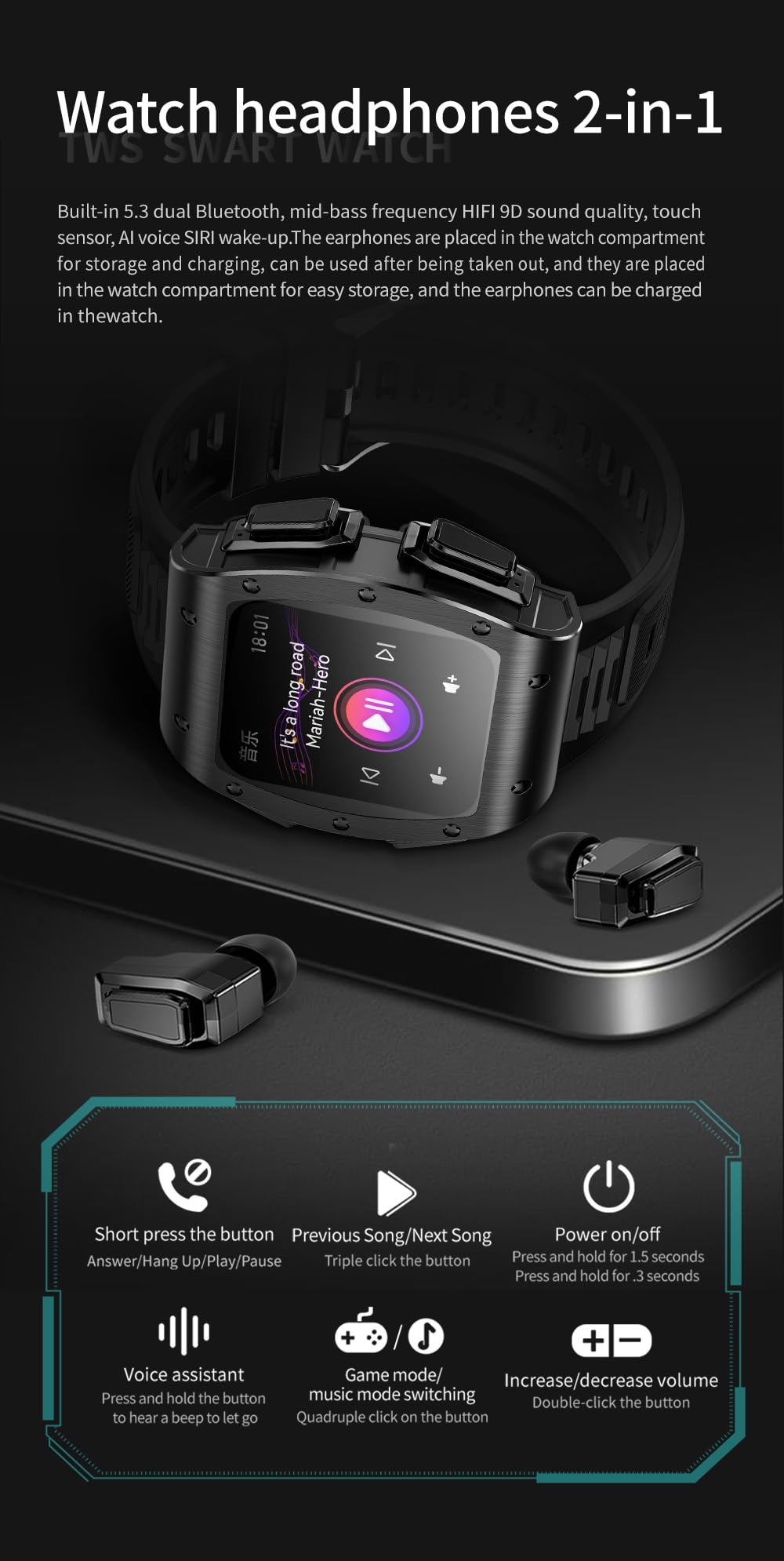 Smart Watch with Earbuds, 2 in 1 Military Bluetooth Smart Watch, 1.91" HD IPS Screen Smartwatch for Men, Rugged Military Bluetooth Call Fitness Tracker, IP67 Waterproof, AI Voice Assistant (Silver) SaumyasStore