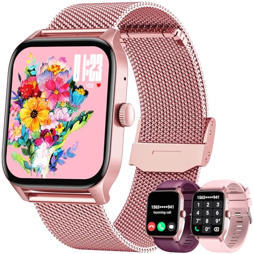 Smart Watches for Women Android iOS Phones: Pink Smartwatch for Women 1.83" Touchscreen with Answer/Make Call Waterproof Heart Rate Blood Pressure Sleep Sport Alarm Pedometer Calorie Fitness Tracker SaumyasStore