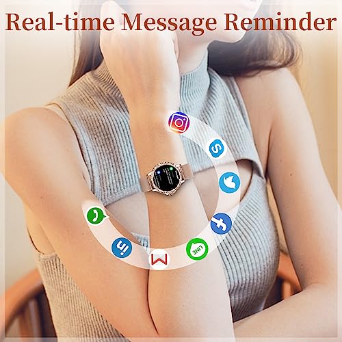 Smart Watches for Women (Answer/Make Call) with Diamonds, 1.3”HD Screen Bluetooth Smartwatch for Android iOS Phones, IP68 Waterproof Fitness Activity Trackers with Heart Rate/SpO2/BP/Sleep Monitor SaumyasStore