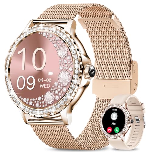 Smart Watches for Women (Answer/Make Call) with Diamonds, 1.3”HD Screen Bluetooth Smartwatch for Android iOS Phones, IP68 Waterproof Fitness Activity Trackers with Heart Rate/SpO2/BP/Sleep Monitor SaumyasStore
