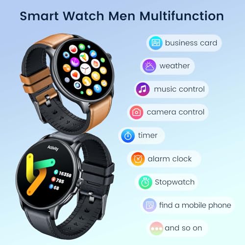 Smartwatch for Men Fitness Tracker: Black Smart Watches (Answer/Make Calls) 1.43’’ AMOLED Touchscreen with Waterproof Heart Rate Blood Pressure Health Monitor Sport Pedometer Compatible Android iOS SaumyasStore