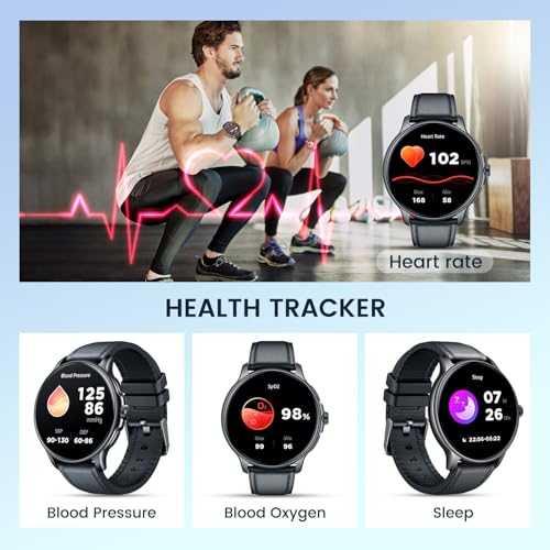 Smartwatch for Men Fitness Tracker: Black Smart Watches (Answer/Make Calls) 1.43’’ AMOLED Touchscreen with Waterproof Heart Rate Blood Pressure Health Monitor Sport Pedometer Compatible Android iOS SaumyasStore