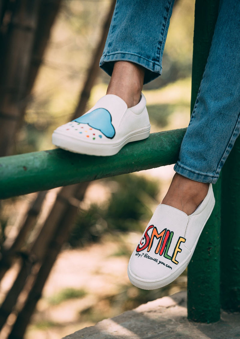 Smile Hand Printed Shoe - SaumyasStore